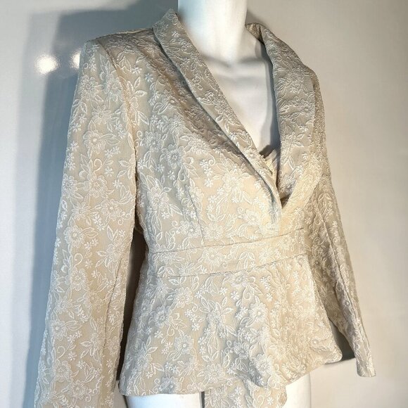 Cream Brocade SZ XXL Lace Print Peplum Top/Jacket Dressy Formal Vintage Inspired - Picture 1 of 9